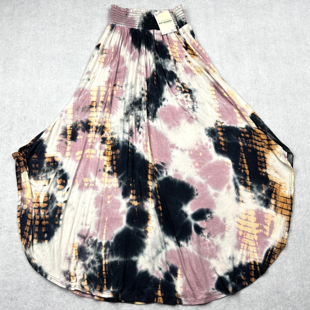 NWT eesome Womens Large Tie Dye Smocked High Waist Convertible Maxi Skirt Dress